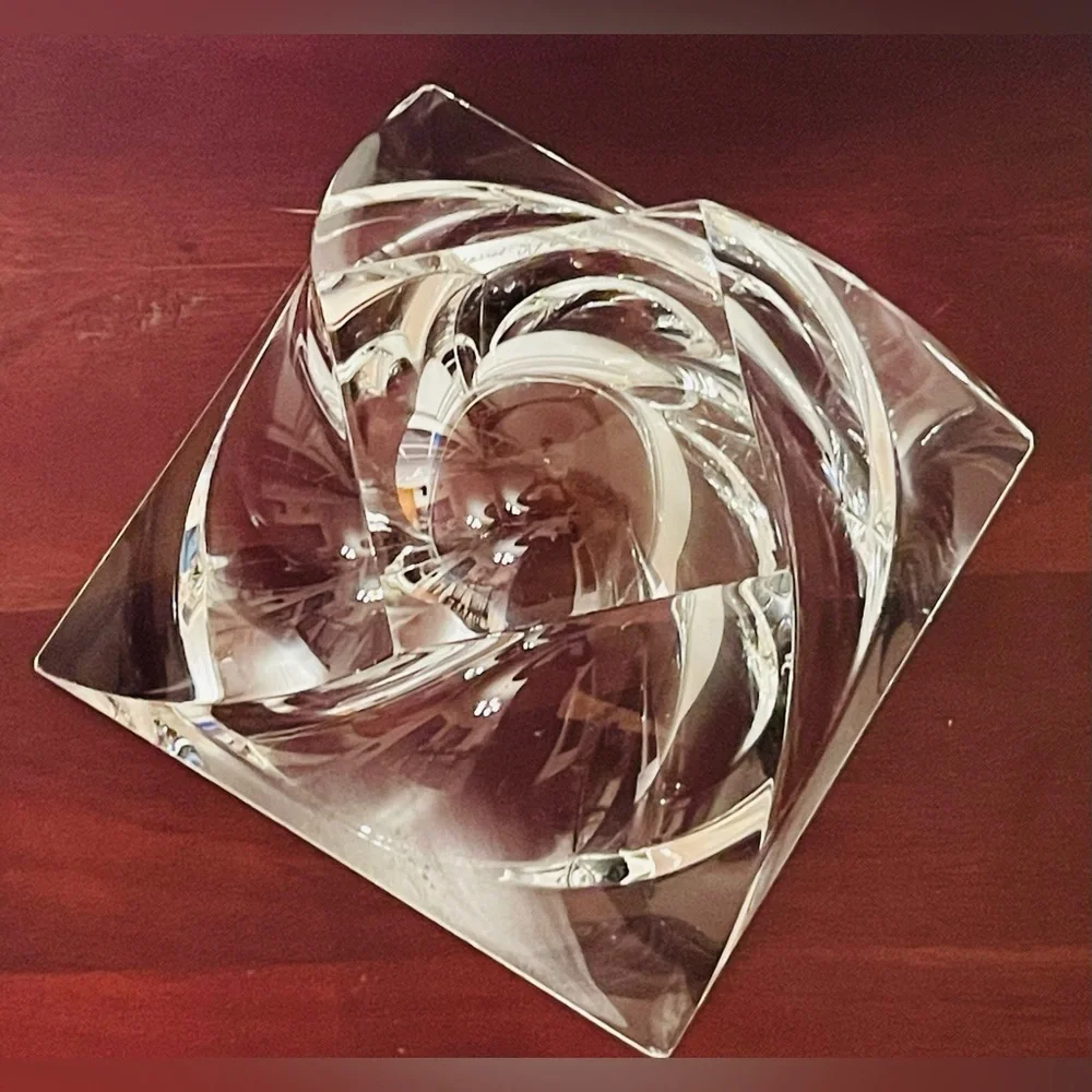 Stunning Vintage Orrefors Sweden Mid-Century Crystal Tornado Heavy Bowl 7 Inch